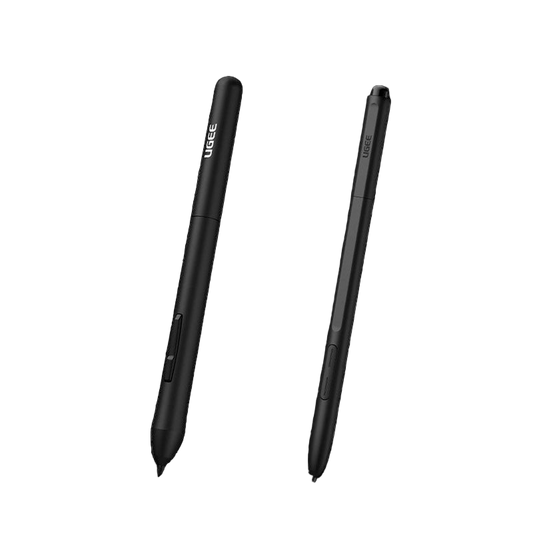 Two black styluses with 'Ugee' branding on a white background