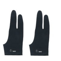 A pair of black ugee artist gloves designed for digital drawing, covering the hand and fingers with the brand logo visible.