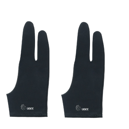 A pair of black ugee artist gloves designed for digital drawing, covering the hand and fingers with the brand logo visible.