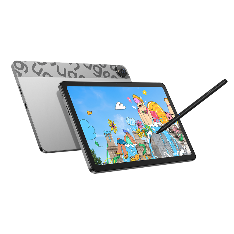 Tablet with stylus on a white background
