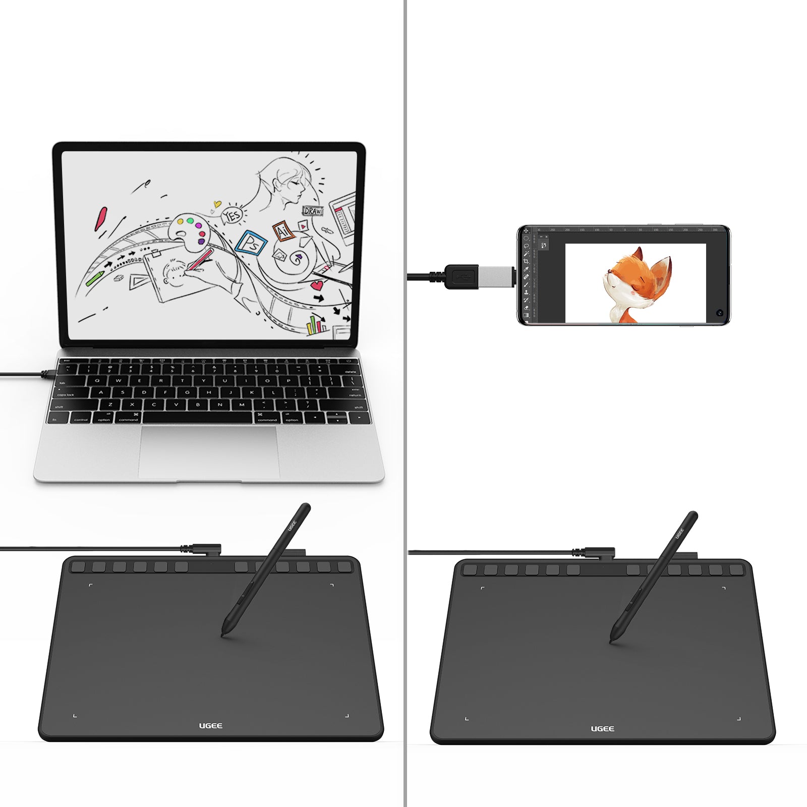 GetUSCart- Graphics Drawing Tablet, UGEE S640 Digital Drawing Pad with 10  Hot Keys, 6.5x4 inch Pen Tablet with 8192 Levels Battery-Free Stylus  Support Android/Windows/Mac OS/Chrome OS/Linux